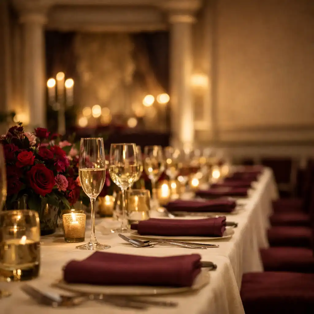 Contemporary venue with warm lighting and tables